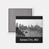 Kansas City Urban Skyline, zwart-wit Foto Magneet (Voorkant / Achterkant)