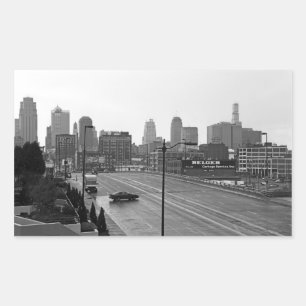 Kansas City Urban Skyline, zwart-wit Foto Rechthoekige Sticker