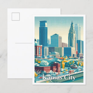 Kansas City USA Art Vintage Travel Illustratie Briefkaart
