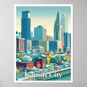 Kansas City USA Art Vintage Travel Illustratie Poster