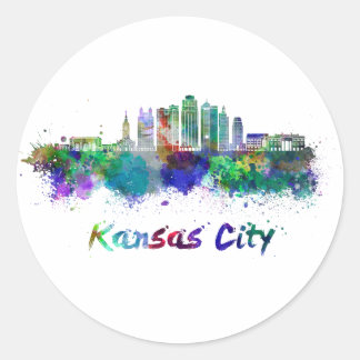Kansas City V2 skyline in watercolor Ronde Sticker