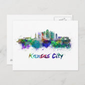 Kansas City V2 skyline in waterverf Briefkaart (Voorkant / Achterkant)