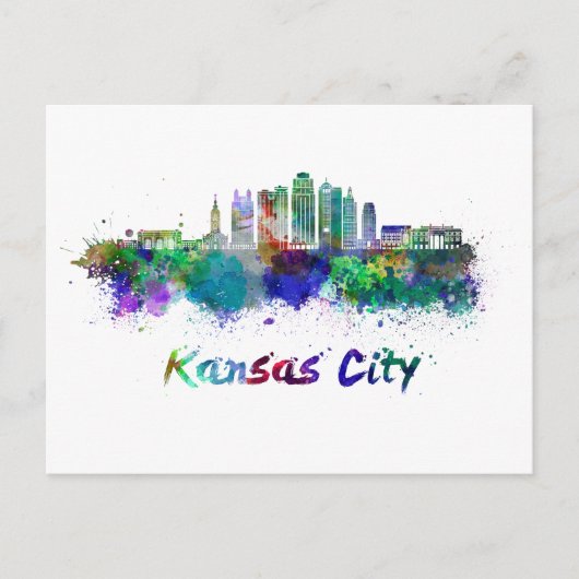Kansas City V2 skyline in waterverf Briefkaart (Voorkant)
