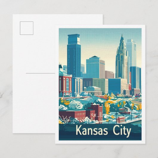 Kansas City Vintage Travel Illustratie Briefkaart (Voorkant / Achterkant)