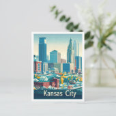 Kansas City Vintage Travel Illustratie Briefkaart (Staand voorkant)