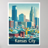 Kansas City Vintage Travel Illustratie Poster (Voorkant)