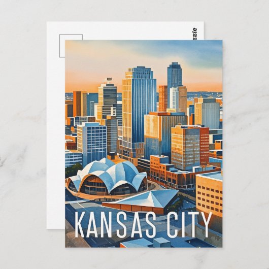 Kansas City Water kleur Briefkaart (Voorkant / Achterkant)