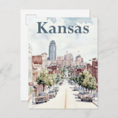 Kansas City Waterverf Schilderij Reizen Briefkaart (Voorkant / Achterkant)