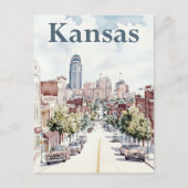 Kansas City Waterverf Schilderij Reizen Briefkaart (Voorkant)