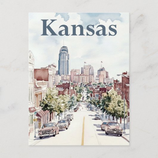 Kansas City Waterverf Schilderij Reizen Briefkaart (Voorkant)