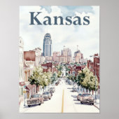 Kansas City Waterverf Schilderij Reizen Poster (Voorkant)