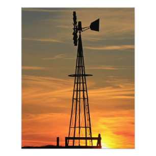 Kansas Country Windmolen met wolken, foto's afdruk