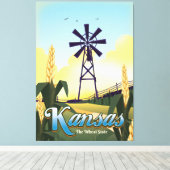 Kansas "de Tarwe Staat" reisposter. Canvas Afdruk (Insitu (Houten vloer))