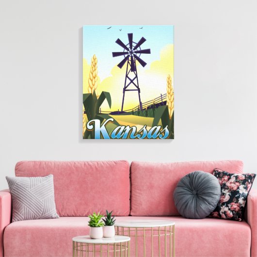 Kansas "de Tarwe Staat" reisposter. Canvas Afdruk (Insitu (Woonkamer))