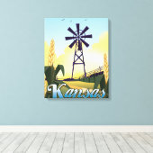 Kansas "de Tarwe Staat" reisposter. Canvas Afdruk (Insitu (Houten vloer))