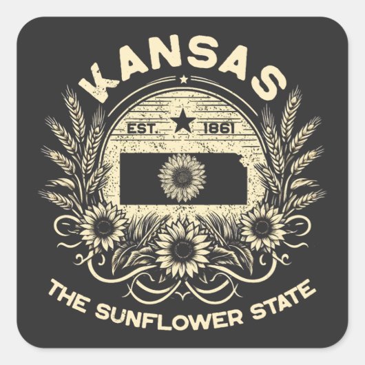 Kansas De Zonnebloem Staat Vierkante Sticker (Voorkant)