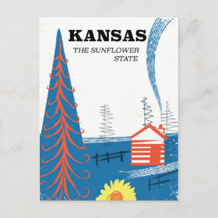 Kansas "de zonnebloem staat" vintage reisposter briefkaart
