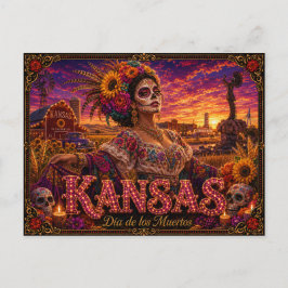 Kansas Día de los Muertos Retro Briefkaart