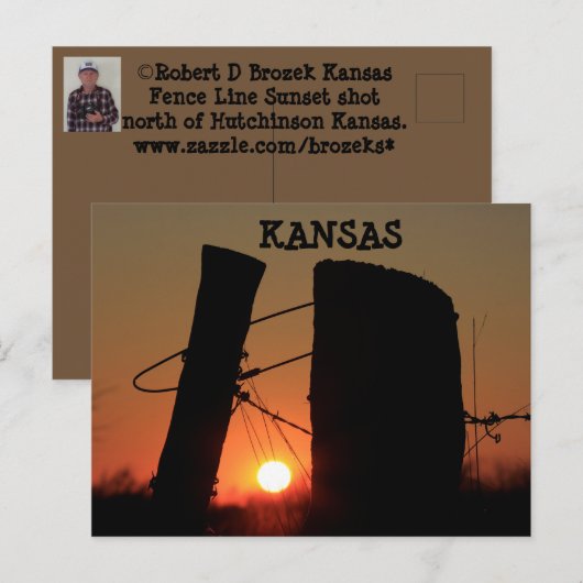 Kansas Fence Line Sunset Post Kaart (Voorkant / Achterkant)
