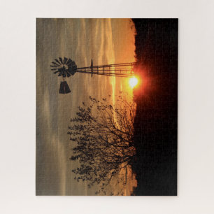 Kansas Golden Sky met Windmill Silhouette Puzzle Legpuzzel