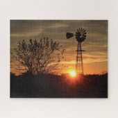 Kansas Golden Sky met Windmill Silhouette Puzzle Legpuzzel (Horizontaal)