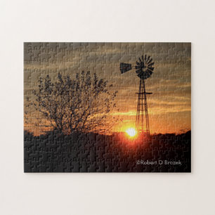 Kansas Golden Sky met Windmill Silhouette Puzzle Legpuzzel