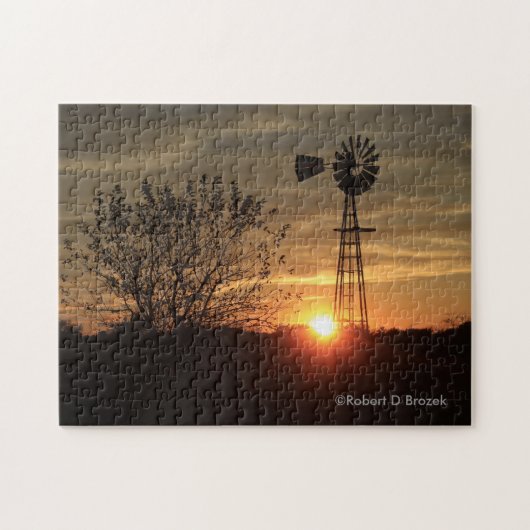 Kansas Golden Sky met Windmill Silhouette Puzzle Legpuzzel (Horizontaal)