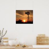 Kansas Golden Sunset met een windmolensilhouet Poster (Keuken)