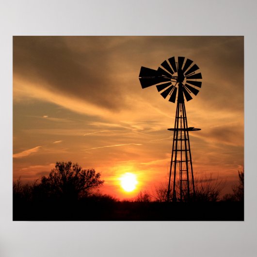 Kansas Golden Sunset met een windmolensilhouet Poster (Voorkant)