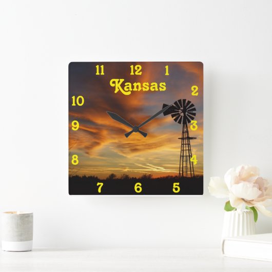 Kansas Golden Sunset Square Wall klok (Huis)