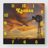 Kansas Golden Sunset Square Wall klok (Voorkant)