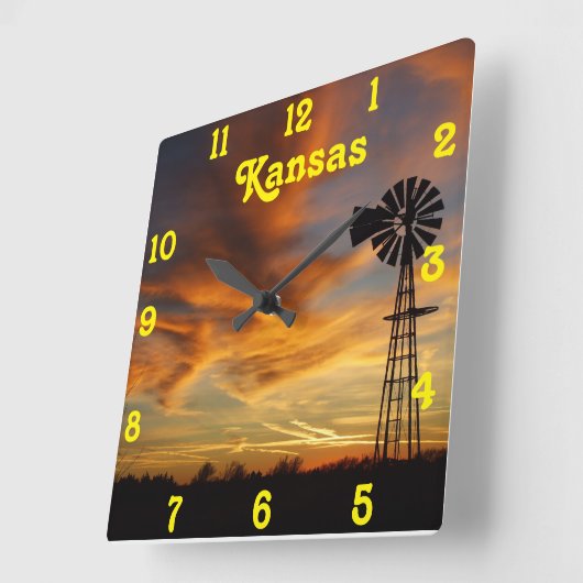 Kansas Golden Sunset Square Wall klok (Hoek)