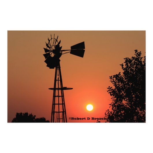 Kansas Golden Sunset Windmill Foto Vergroting Foto Afdruk (Voorkant)