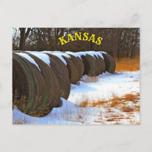 Kansas Hay Bales met sneeuw in een veld Post Kaart