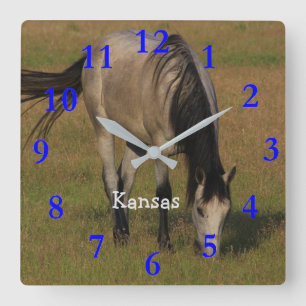 Kansas Horse in een Pasture Wall Clock Vierkante Klok