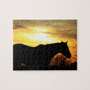 Kansas Horse silhouette Golden Oranje Sunset Legpuzzel