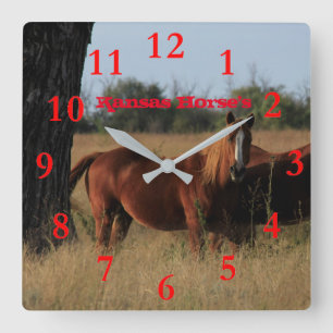 Kansas Horse's Wall Clock Vierkante Klok
