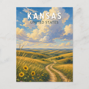 Kansas Illustratie Reis Kunst Vintage Briefkaart