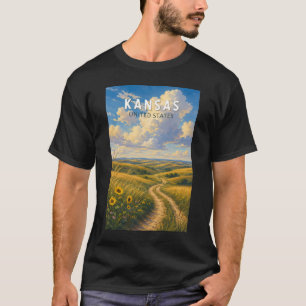 Kansas Illustratie Reis Kunst Vintage T-shirt