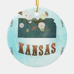 Kansas-kaart met roofvogels keramisch ornament