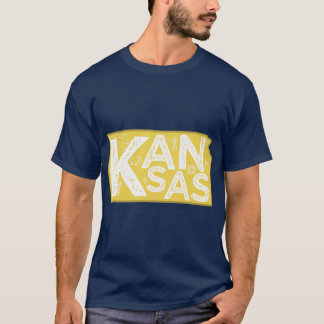 Kansas Kaart Typografie Goud T-shirt