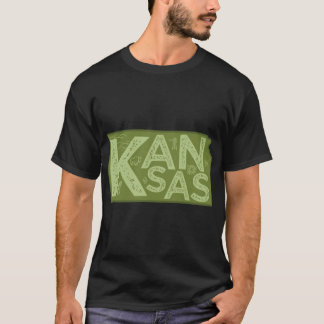 Kansas Kaart Typografie Groen T-shirt