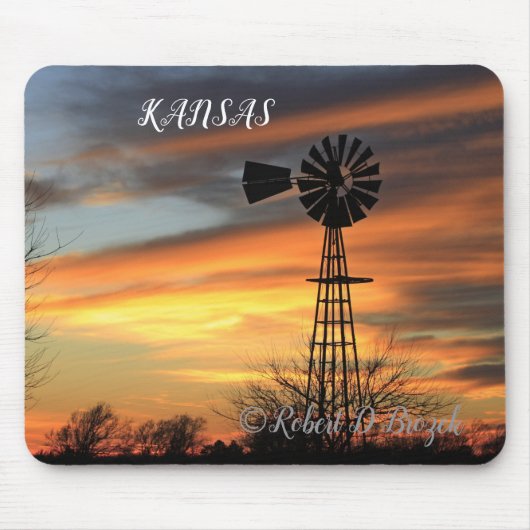 Kansas Kerst Windmolen Zonsondergang Muismat (Voorkant)