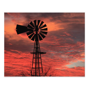 Kansas Kerstmis EVE 2021 Windmill Sunset Foto Afdruk