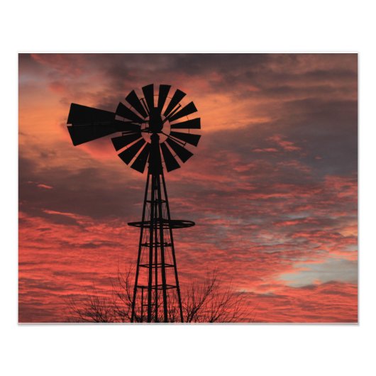 Kansas Kerstmis EVE 2021 Windmill Sunset Foto Afdruk (Voorkant)