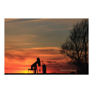 Kansas Land Zonsondergang Silhouet Foto Vergroting Afdruk