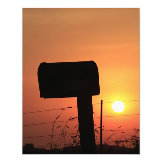Kansas Mail Box Silhouette Sunset met wolken Foto Afdruk (Voorkant)