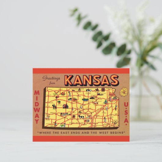 Kansas Map Briefkaart (Staand voorkant)