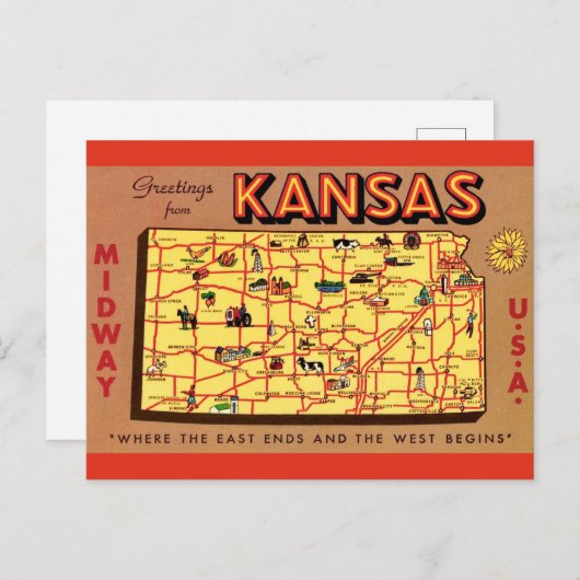 Kansas Map Briefkaart (Voorkant / Achterkant)