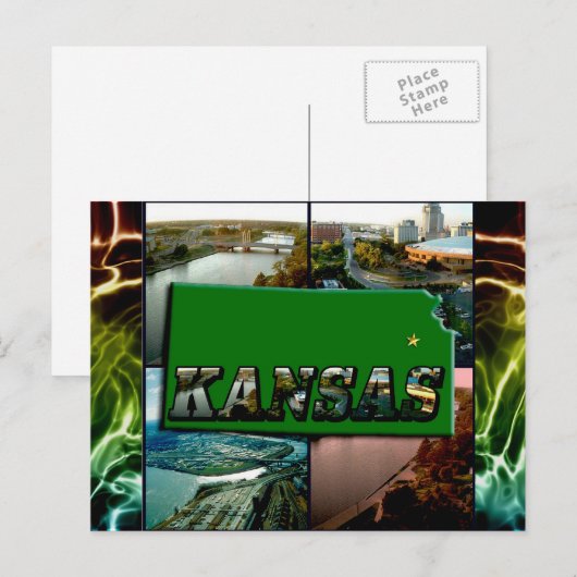 Kansas Map en Foto's Briefkaart (Voorkant / Achterkant)